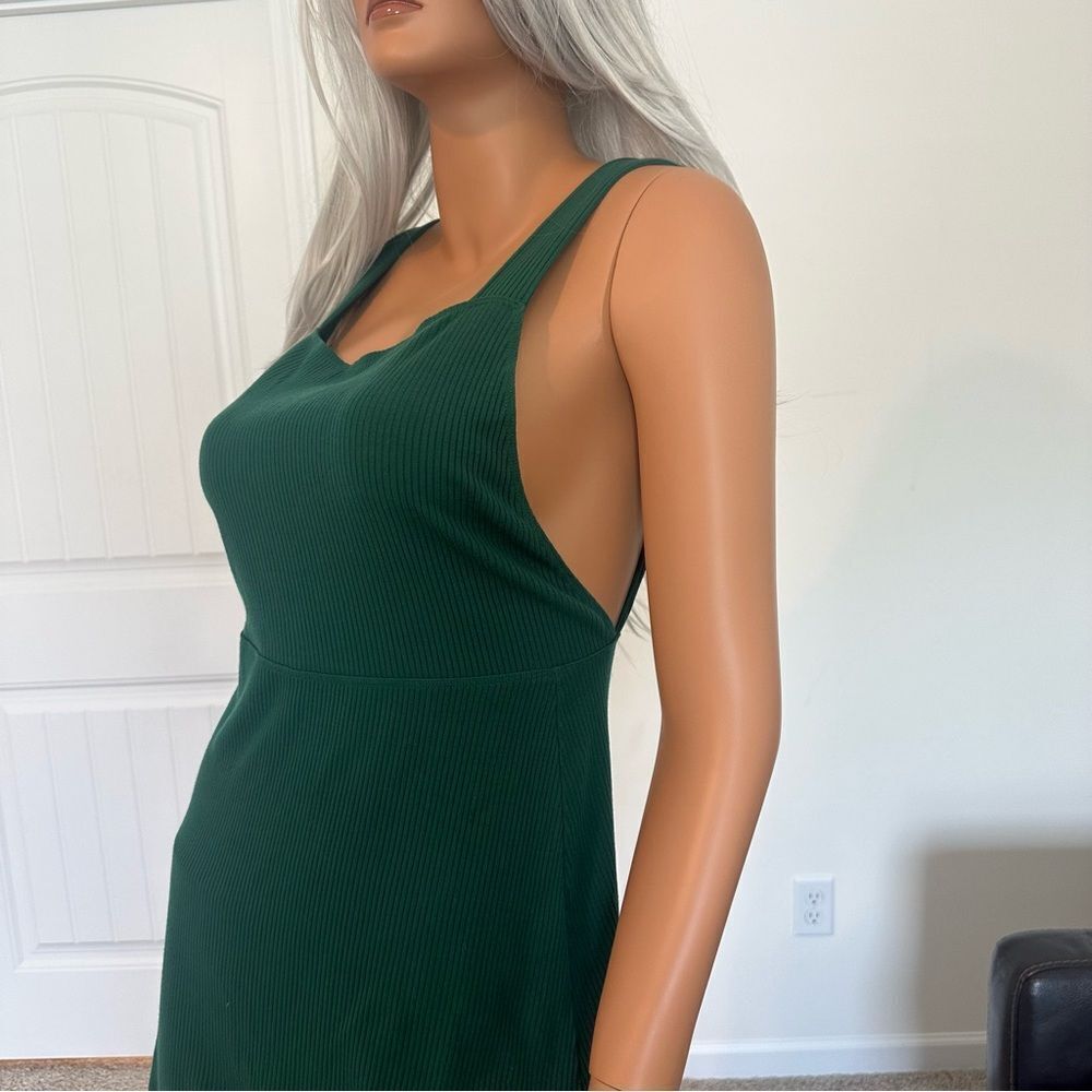 Reformation Janelle Ribbed Mini Dress L Emerald Green‎ Spruce Sleeveless Summer - Picture 2 of 11